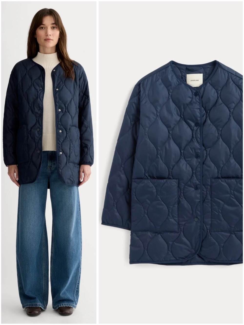 Everlane The Quilted Liner Jacket Navy Blue Lightweight Layering Coat NWT XS